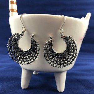 Silver Boho Style Filigree Hoop Earrings